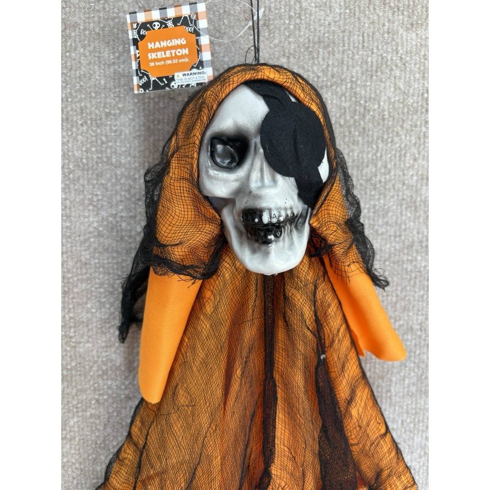 Halloween 38" Scary Orange Skeleton Pirate Hanging Decoration 38" Long New